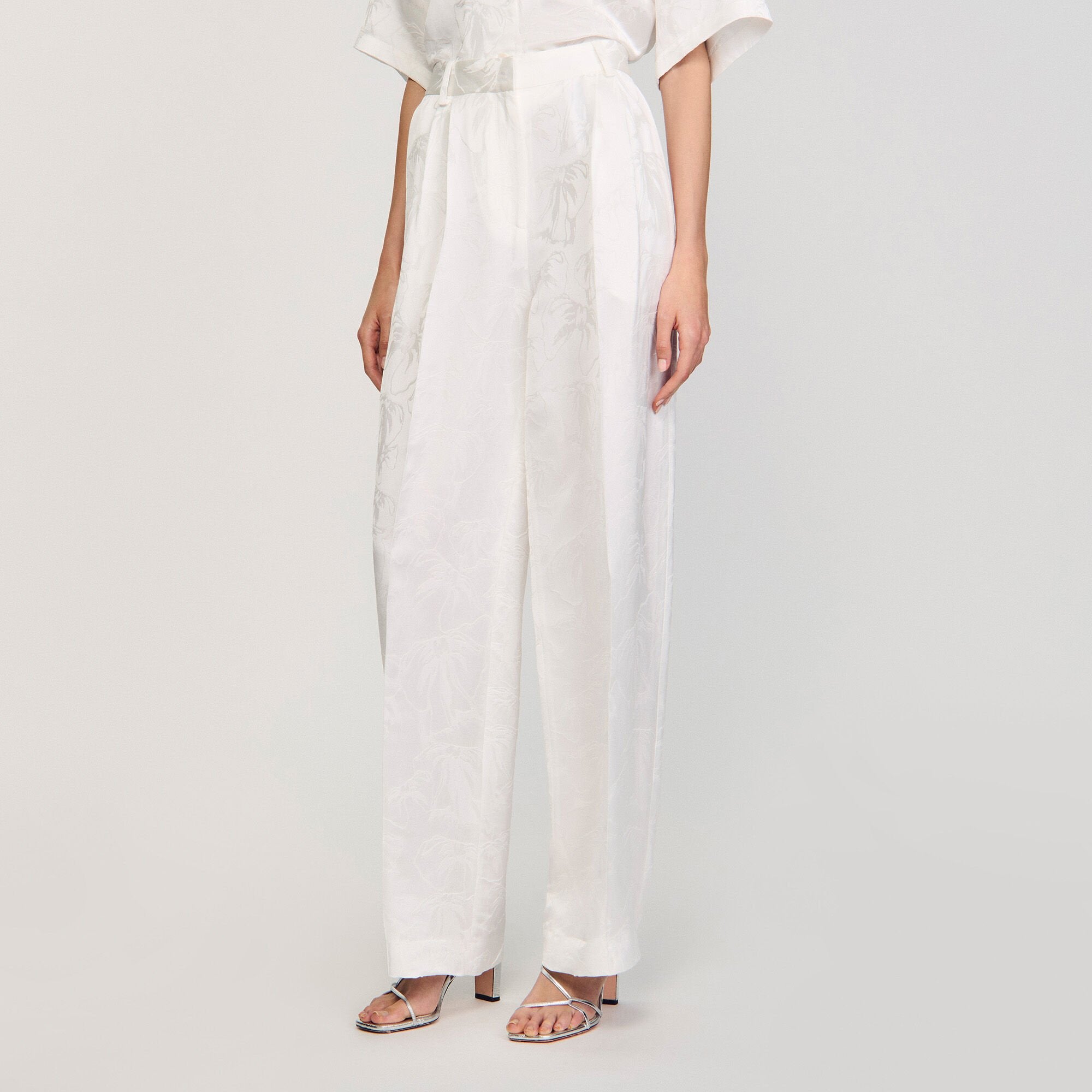 Sandro / Jacquard flowers trousers White