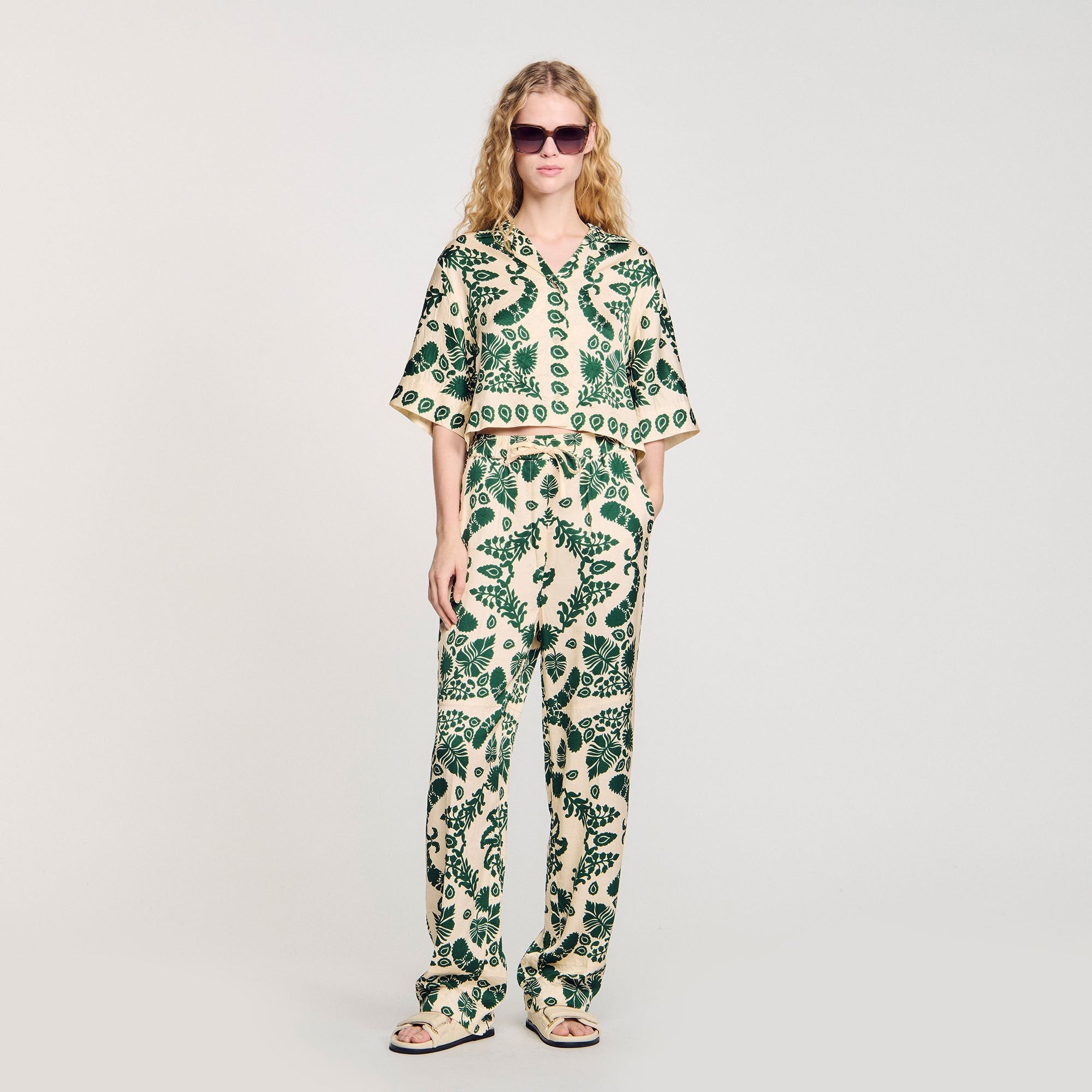 Sandro / Floral pants Ecru / Green