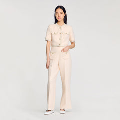 Sandro / Decorative tweed trousers Ecru / Pink