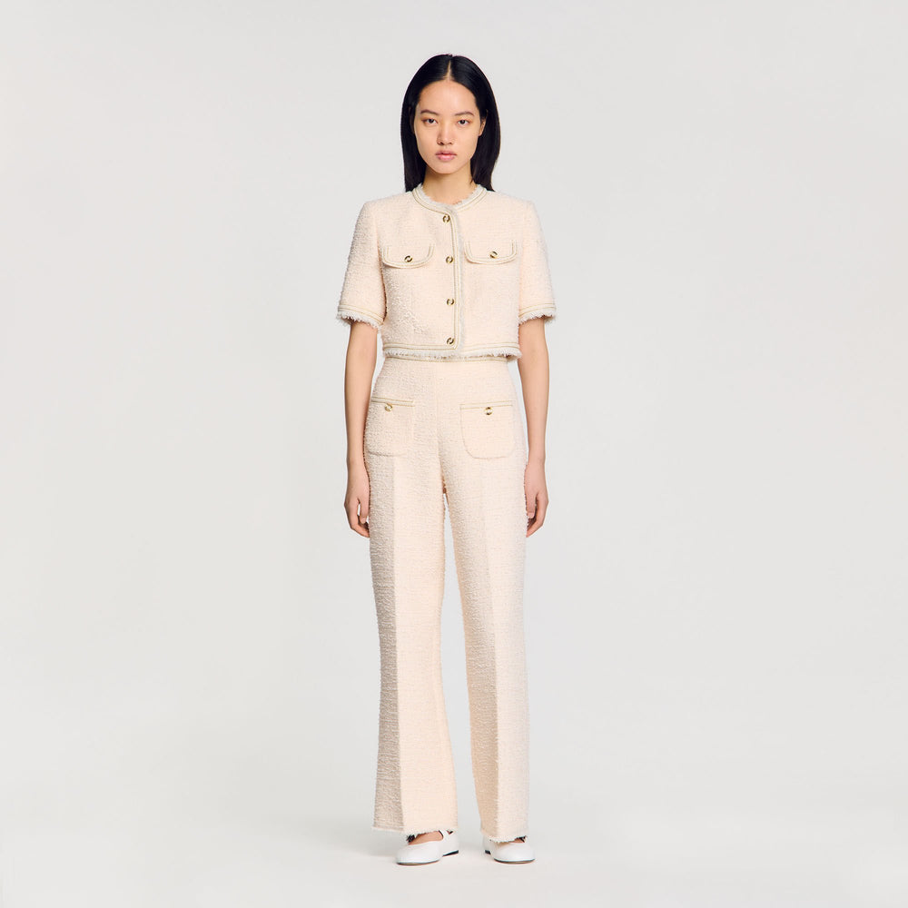 Sandro / Decorative tweed trousers Ecru / Pink