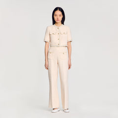 Sandro / Decorative tweed trousers Ecru / Pink