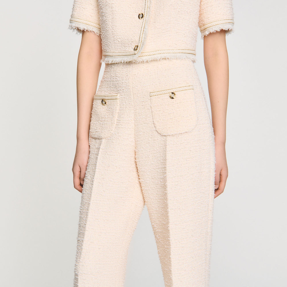 Sandro / Decorative tweed trousers Ecru / Pink