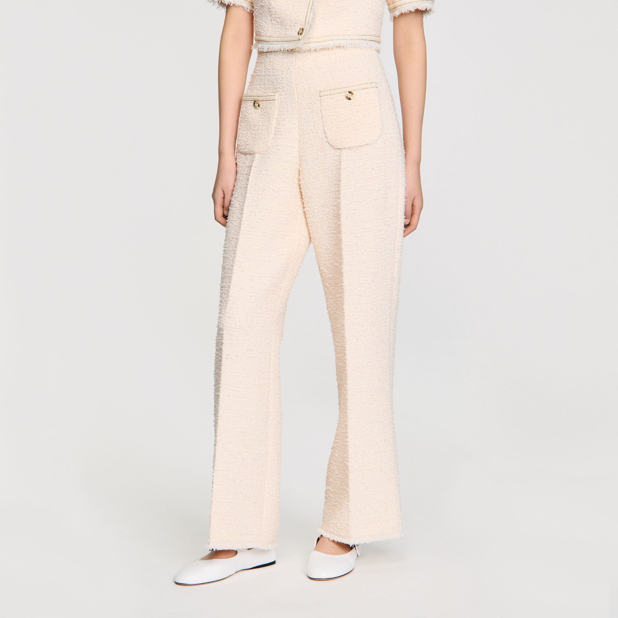 Sandro / Decorative tweed trousers Ecru / Pink