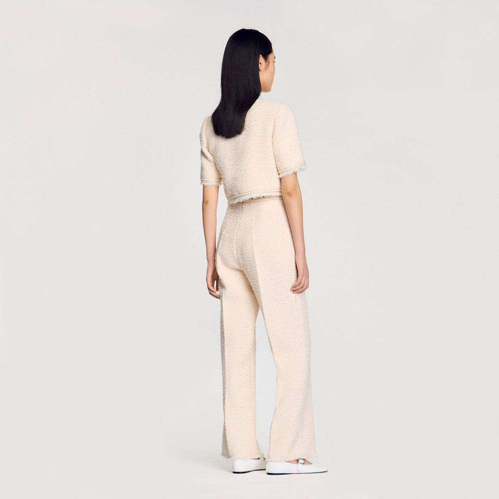 Sandro / Decorative tweed trousers Ecru / Pink