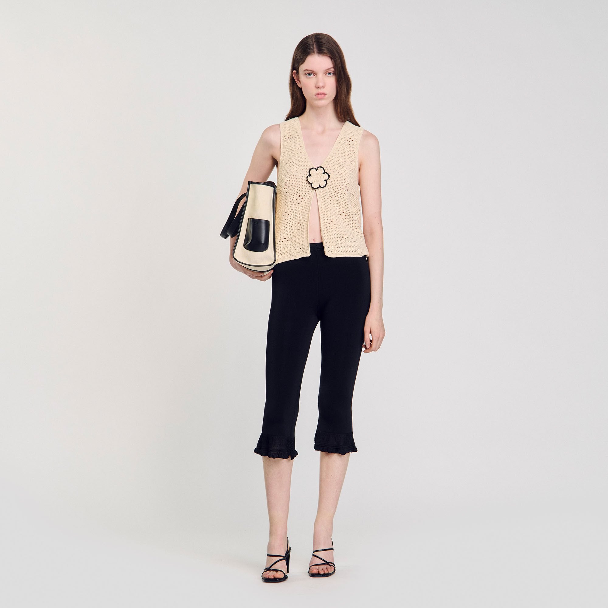 Sandro / Ruffled capri pants Black
