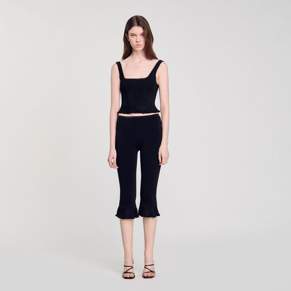 Sandro / Ruffled capri pants Black