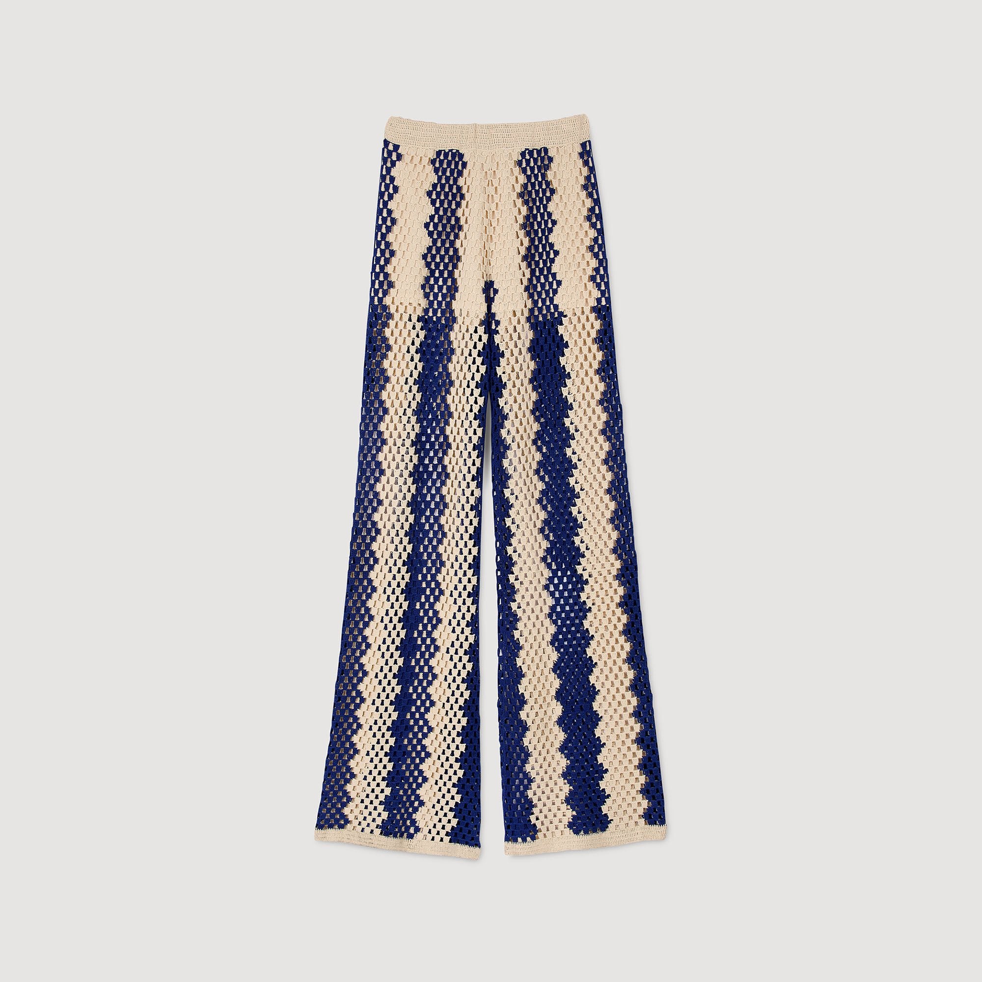 Sandro / Two-tone open weave pants Blue / Ecru