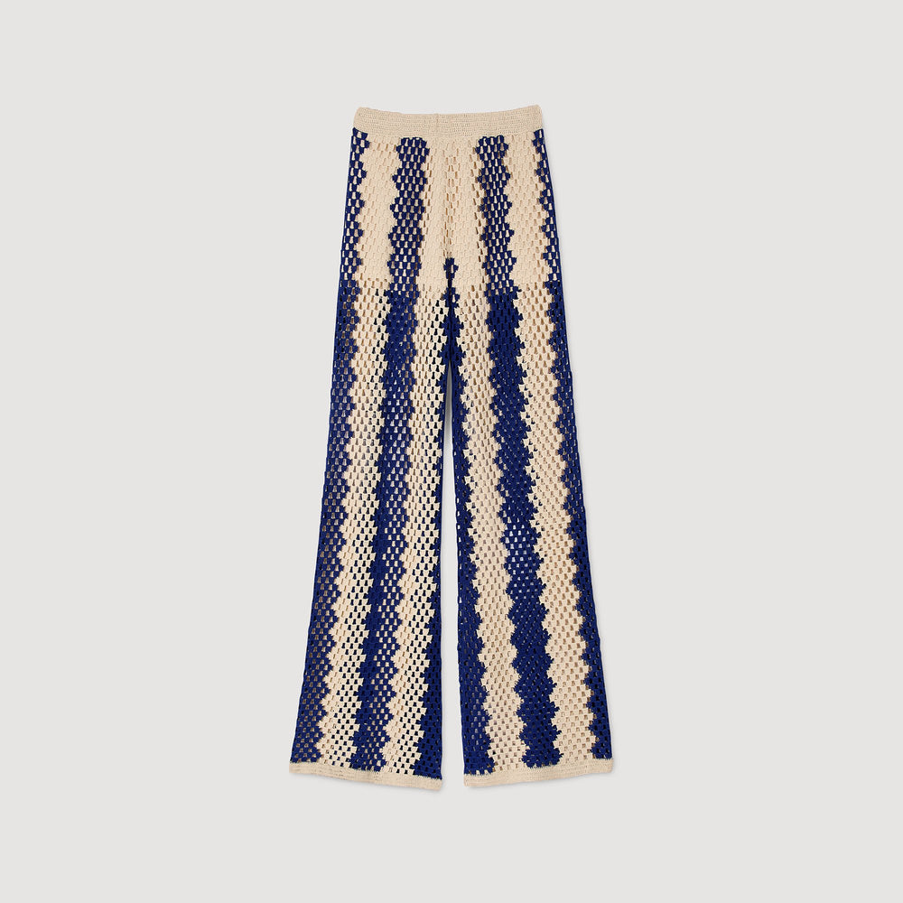 Sandro / Two-tone open weave pants Blue / Ecru