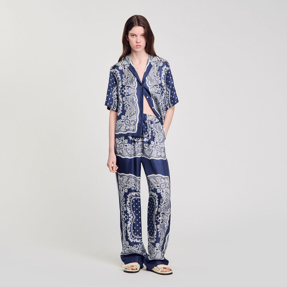 Sandro / Bandana-print flowy trousers Blu / White