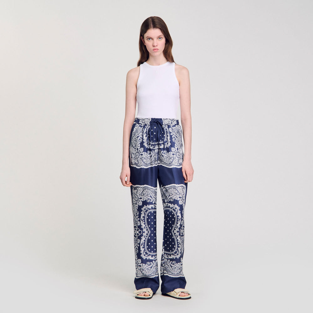 Sandro / Bandana-print flowy trousers Blu / White