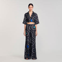 Sandro / Spiral-print silk trousers Black