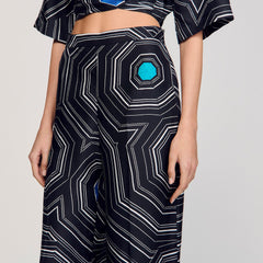 Sandro / Spiral-print silk trousers Black