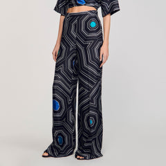 Sandro / Spiral-print silk trousers Black