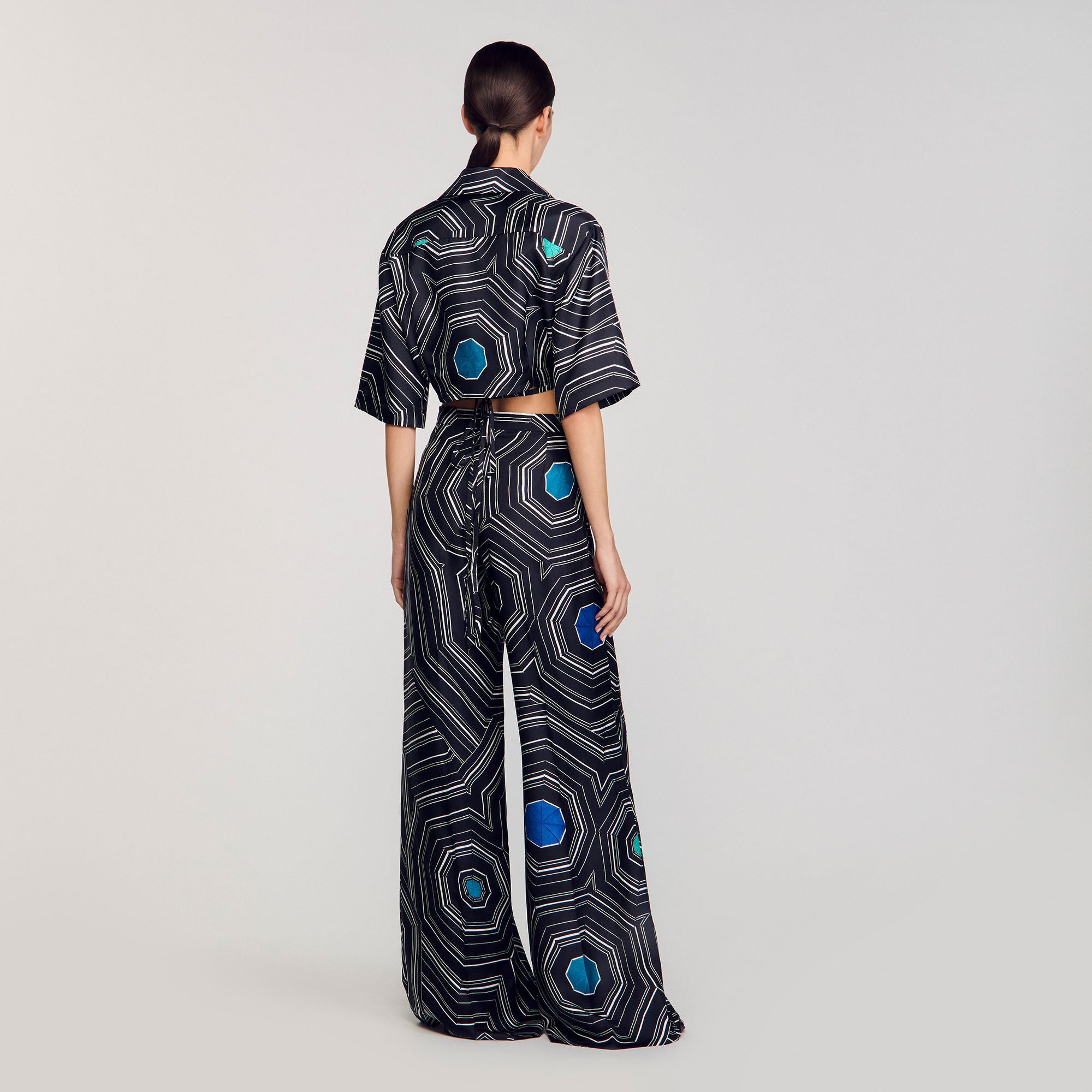 Sandro / Spiral-print silk trousers Black