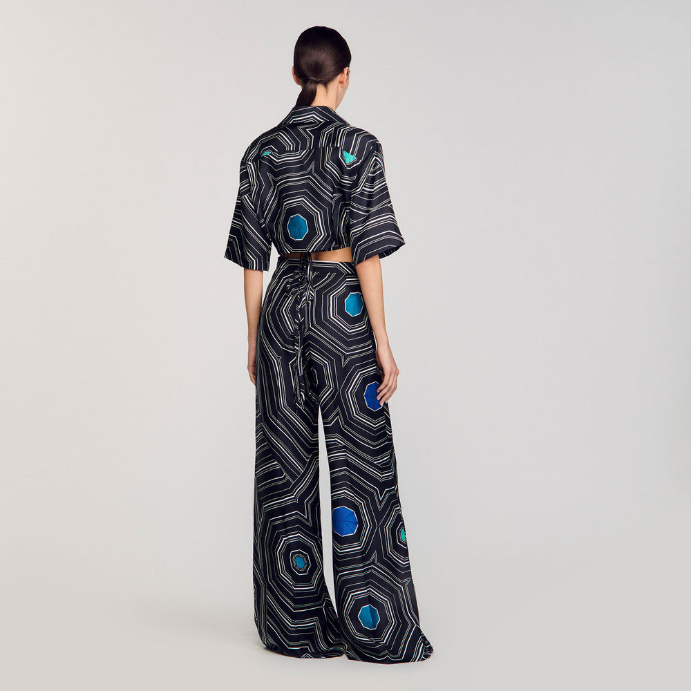 Sandro / Spiral-print silk trousers Black