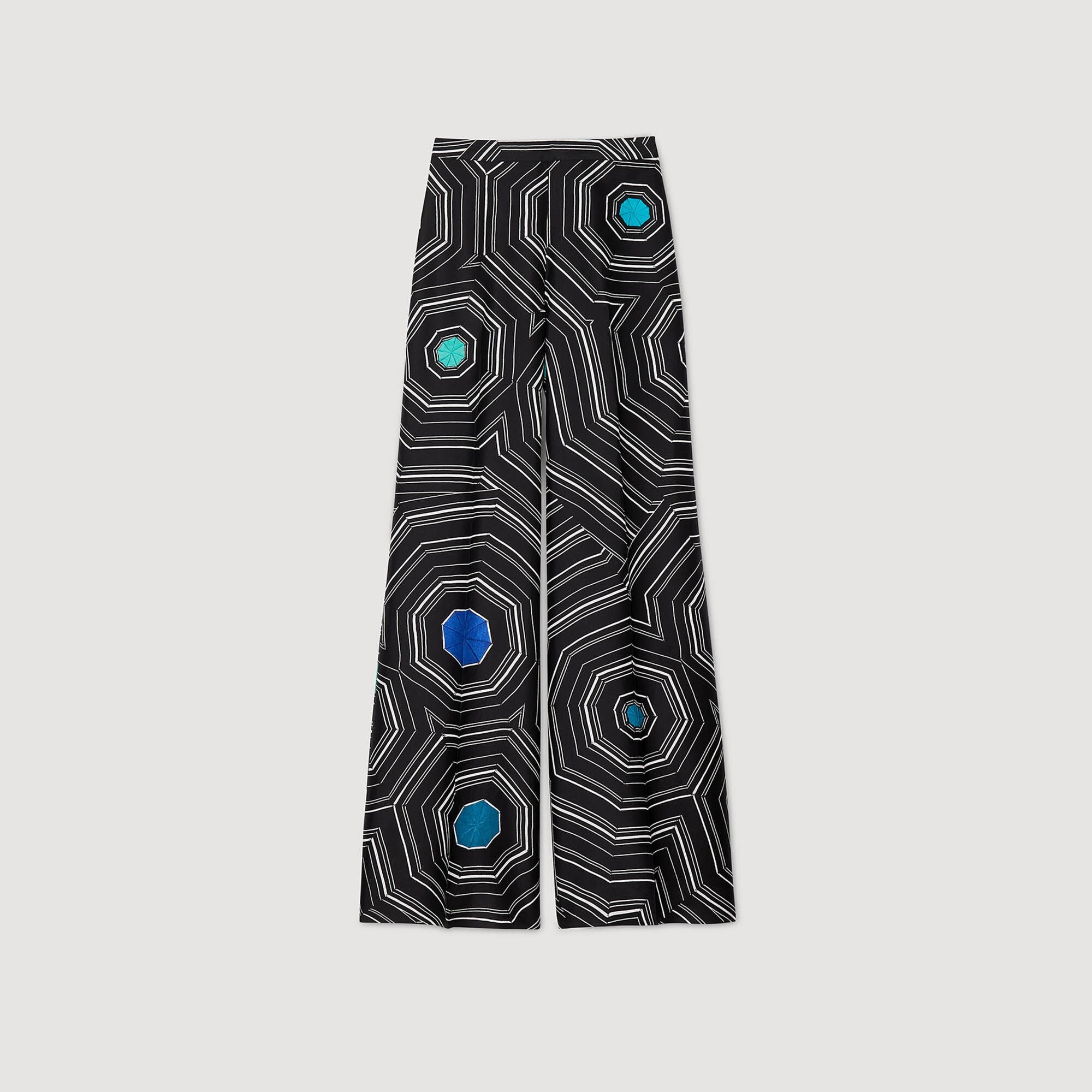 Sandro / Spiral-print silk trousers Black