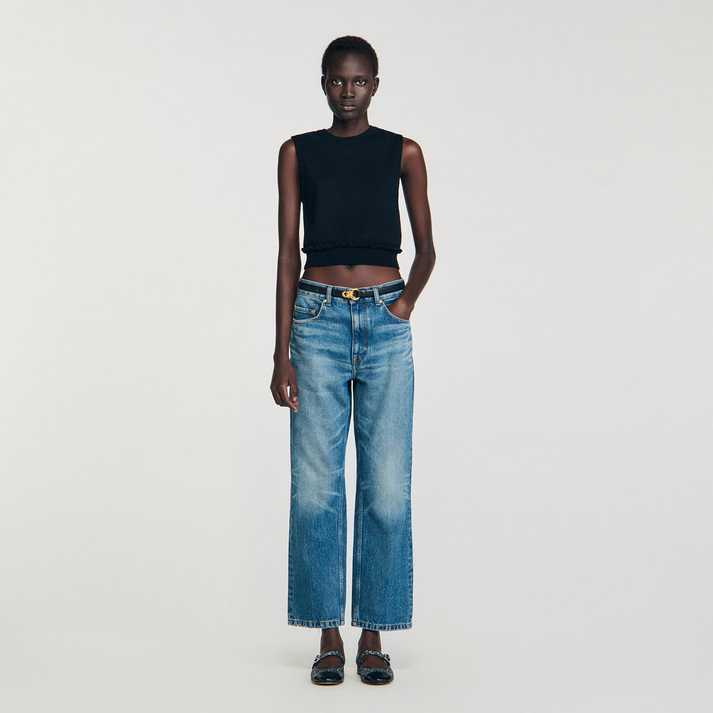 Sandro / Ruffled cropped sweater Black