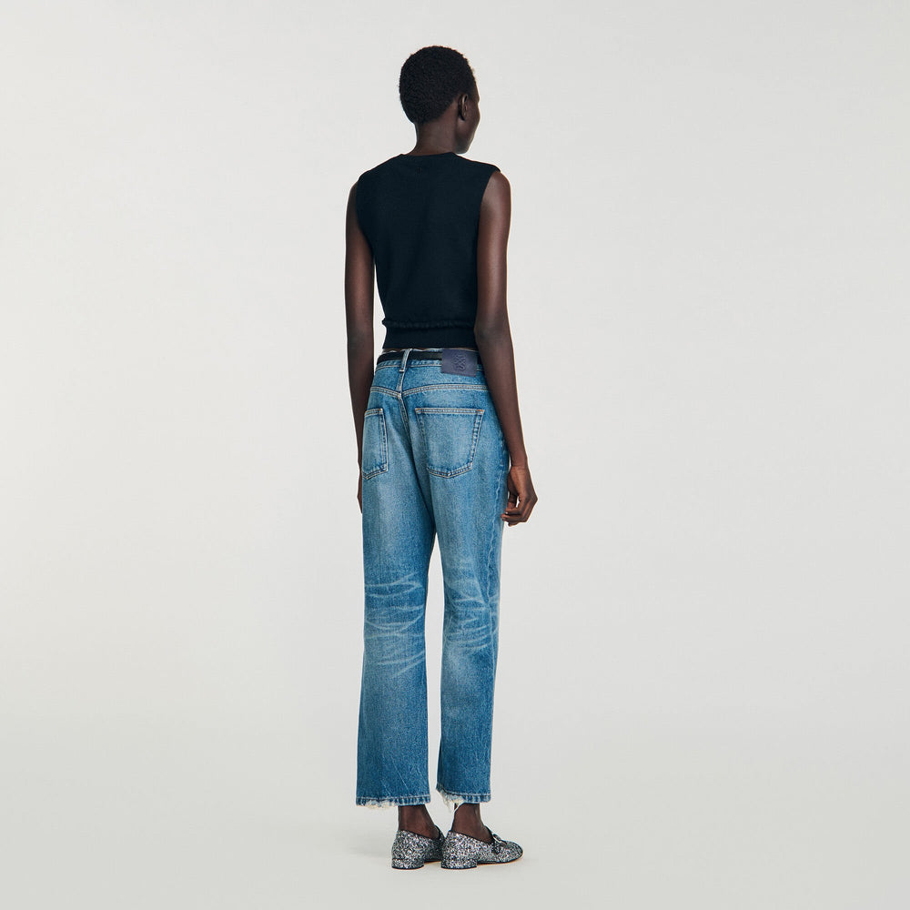 Sandro / Ruffled cropped sweater Black