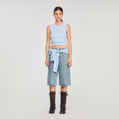 Sandro / Ruffled cropped sweater Sky Blue
