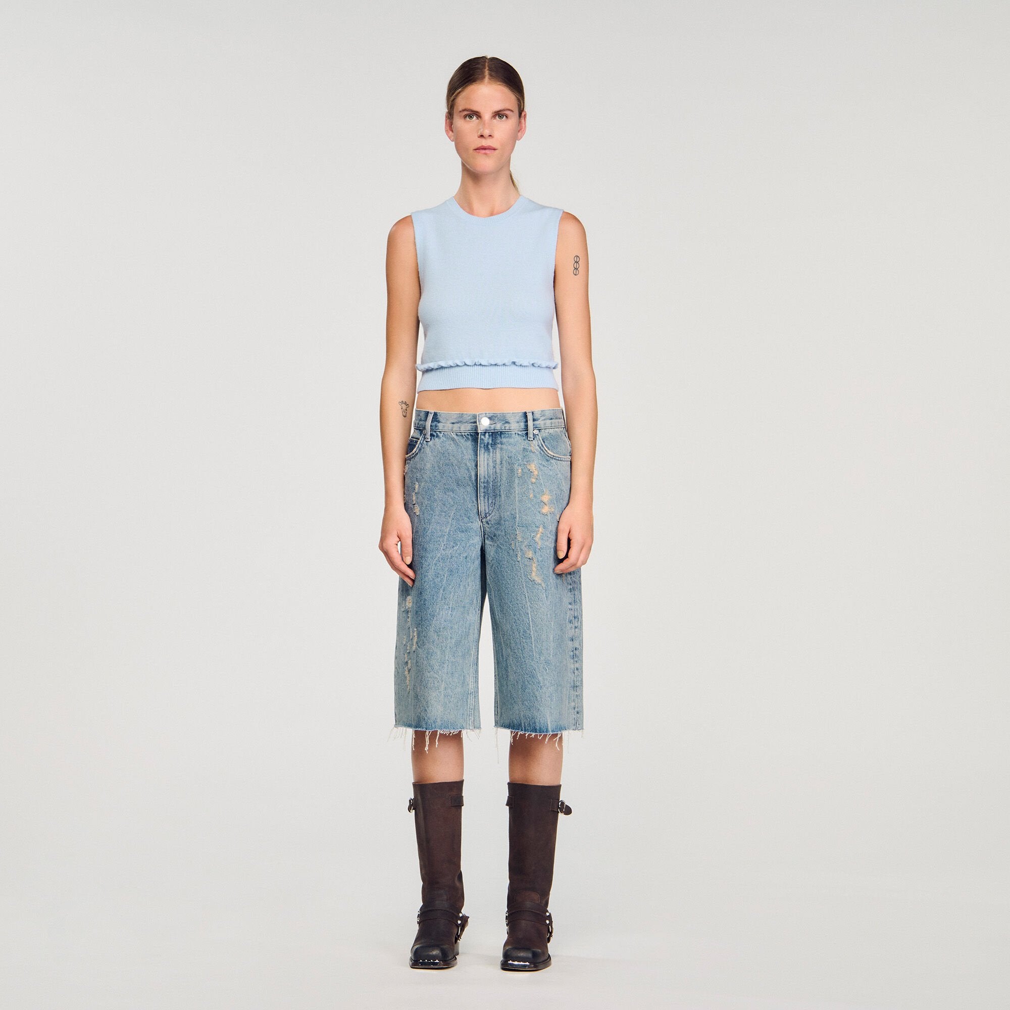 Sandro / Ruffled cropped sweater Sky Blue