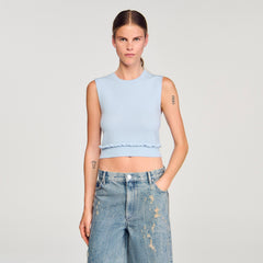Sandro / Ruffled cropped sweater Sky Blue