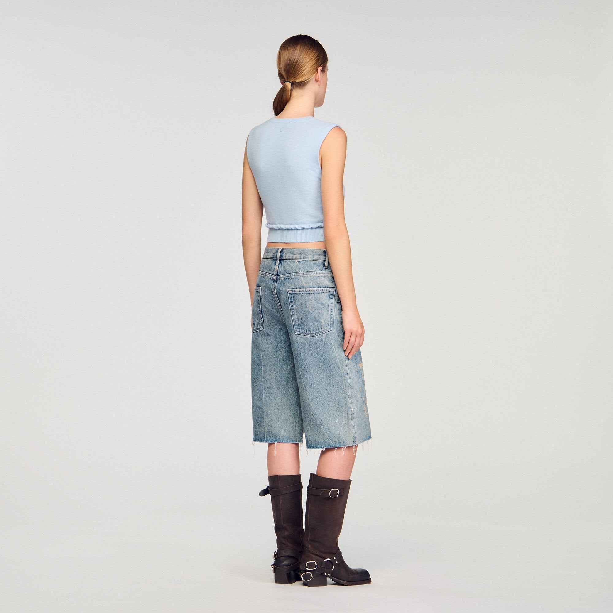 Sandro / Ruffled cropped sweater Sky Blue