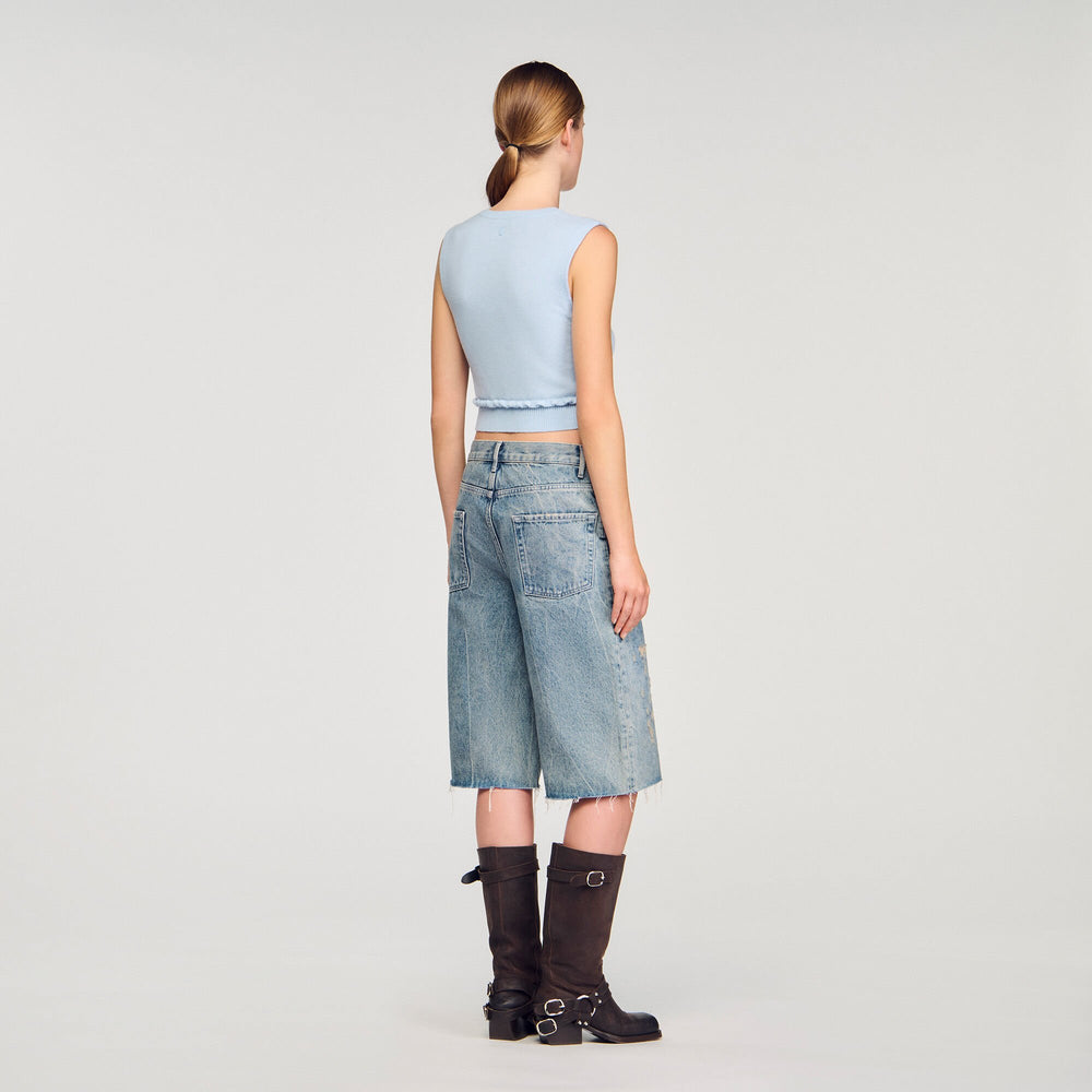 Sandro / Ruffled cropped sweater Sky Blue