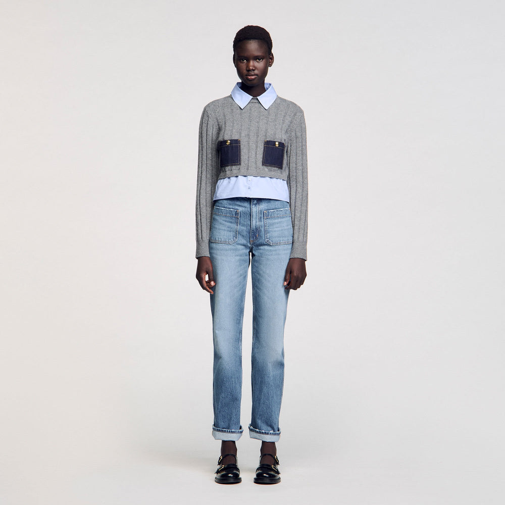 Sandro / Cropped wool and cashmere sweater Grey