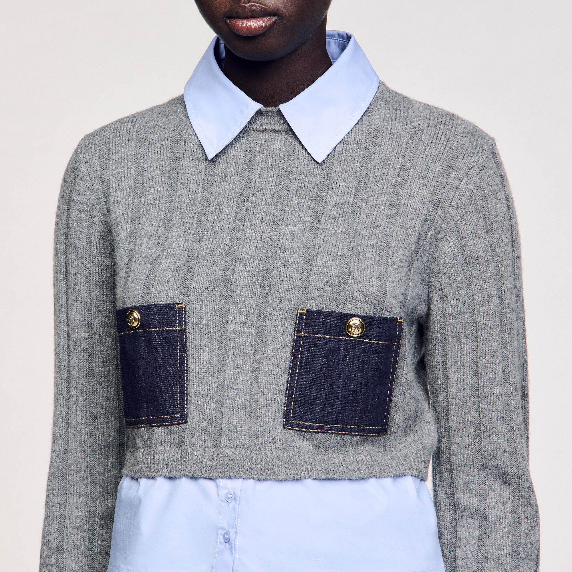 Sandro / Cropped wool and cashmere sweater Grey