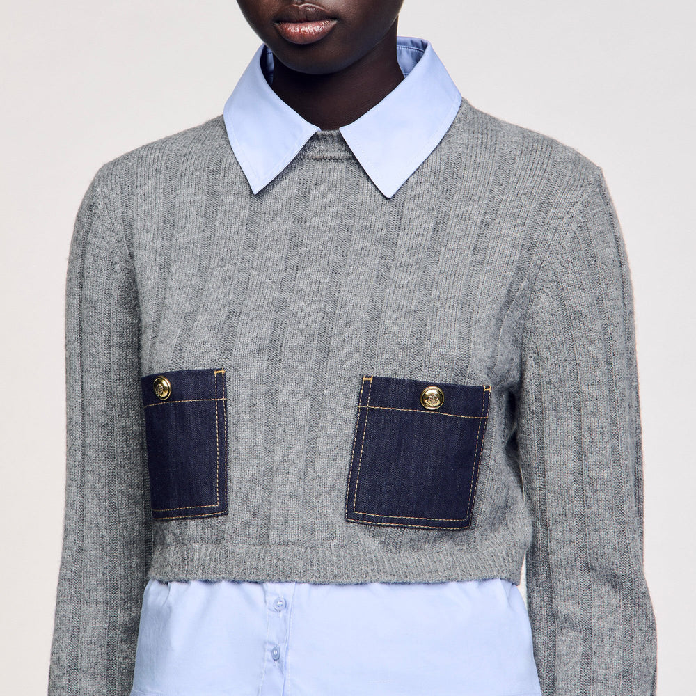 Sandro / Cropped wool and cashmere sweater Grey