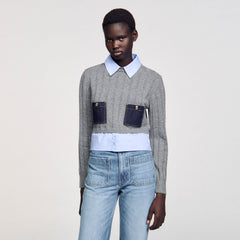 Sandro / Cropped wool and cashmere sweater Grey