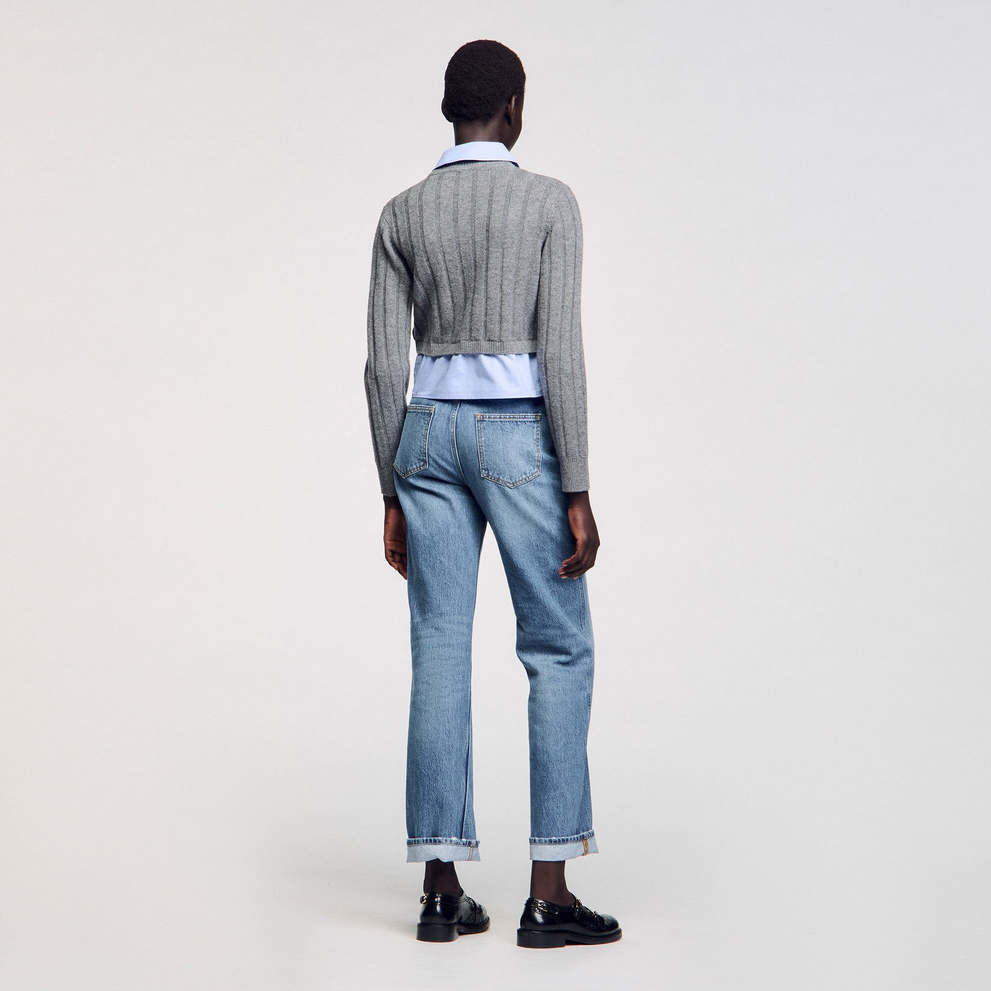 Sandro / Cropped wool and cashmere sweater Grey