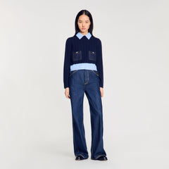 Sandro / Cropped wool and cashmere sweater Navy Blue