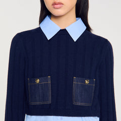 Sandro / Cropped wool and cashmere sweater Navy Blue