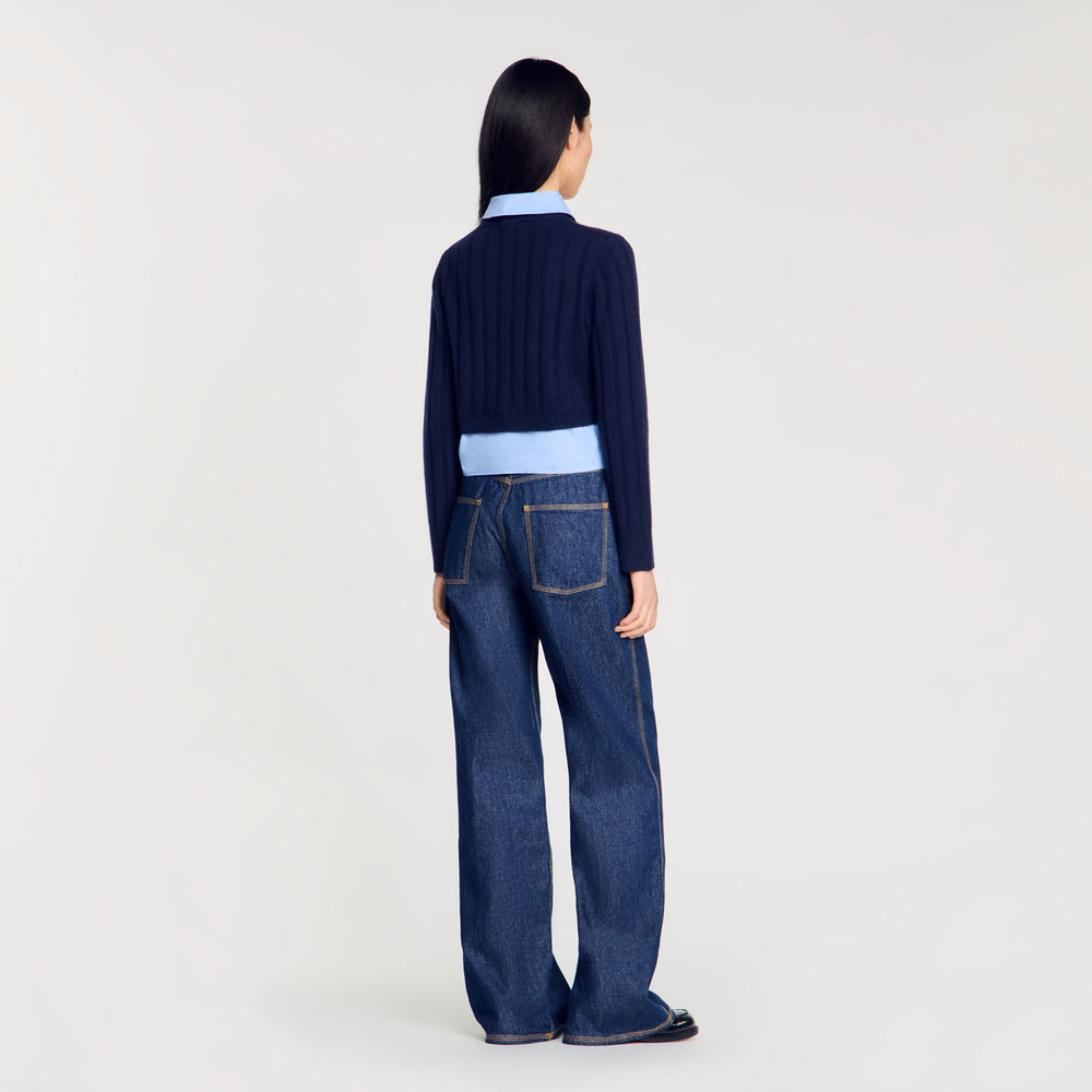 Sandro / Cropped wool and cashmere sweater Navy Blue