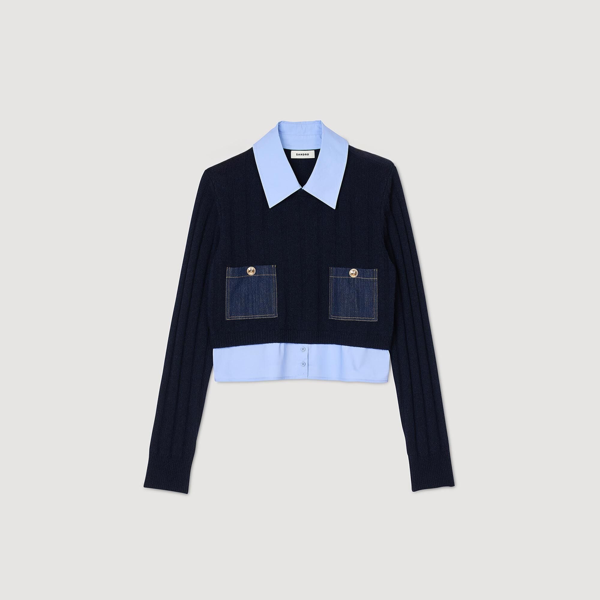 Sandro / Cropped wool and cashmere sweater Navy Blue