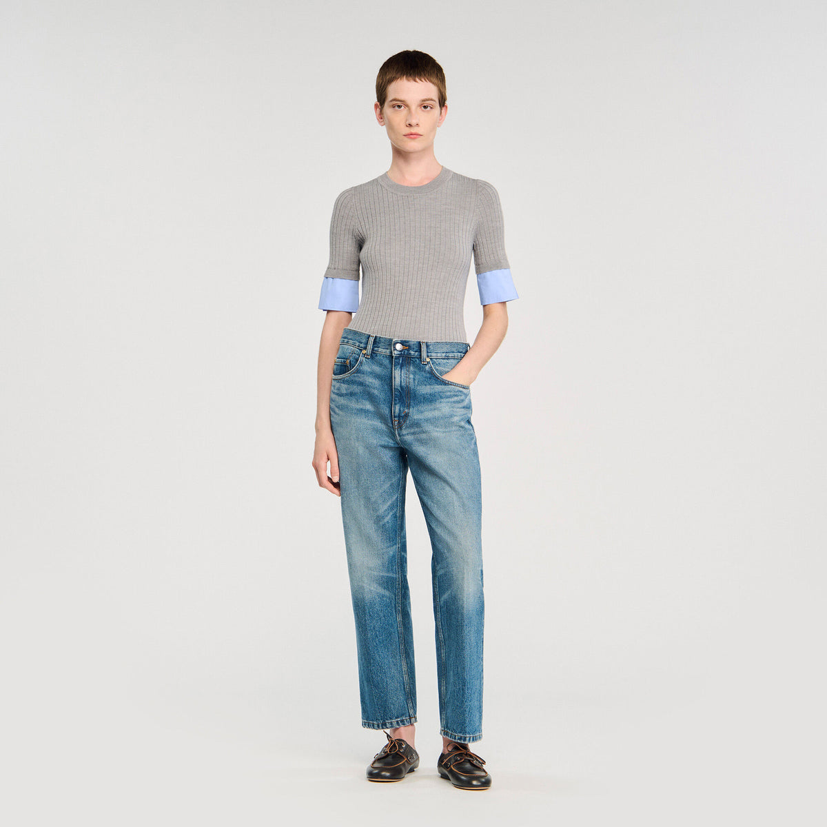 Sandro / Sweater with contrast short sleeves Grey