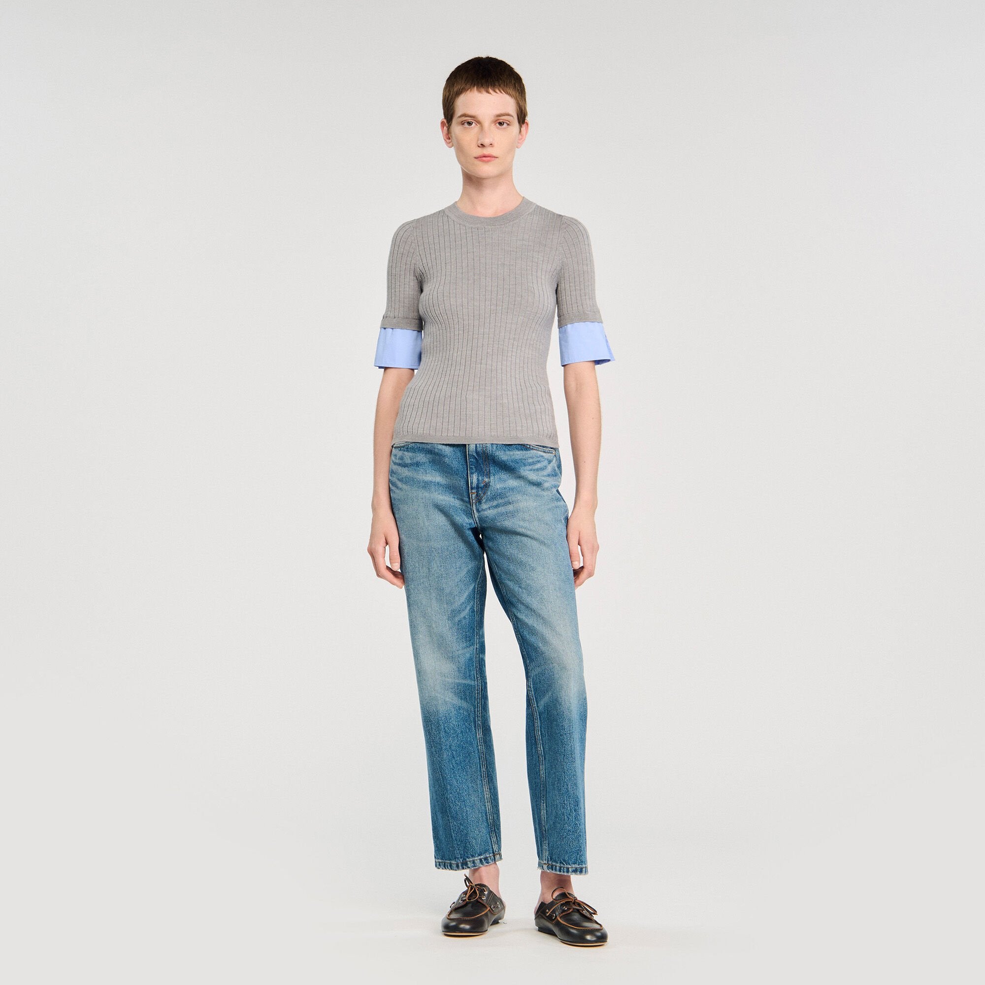 Sandro / Sweater with contrast short sleeves Grey