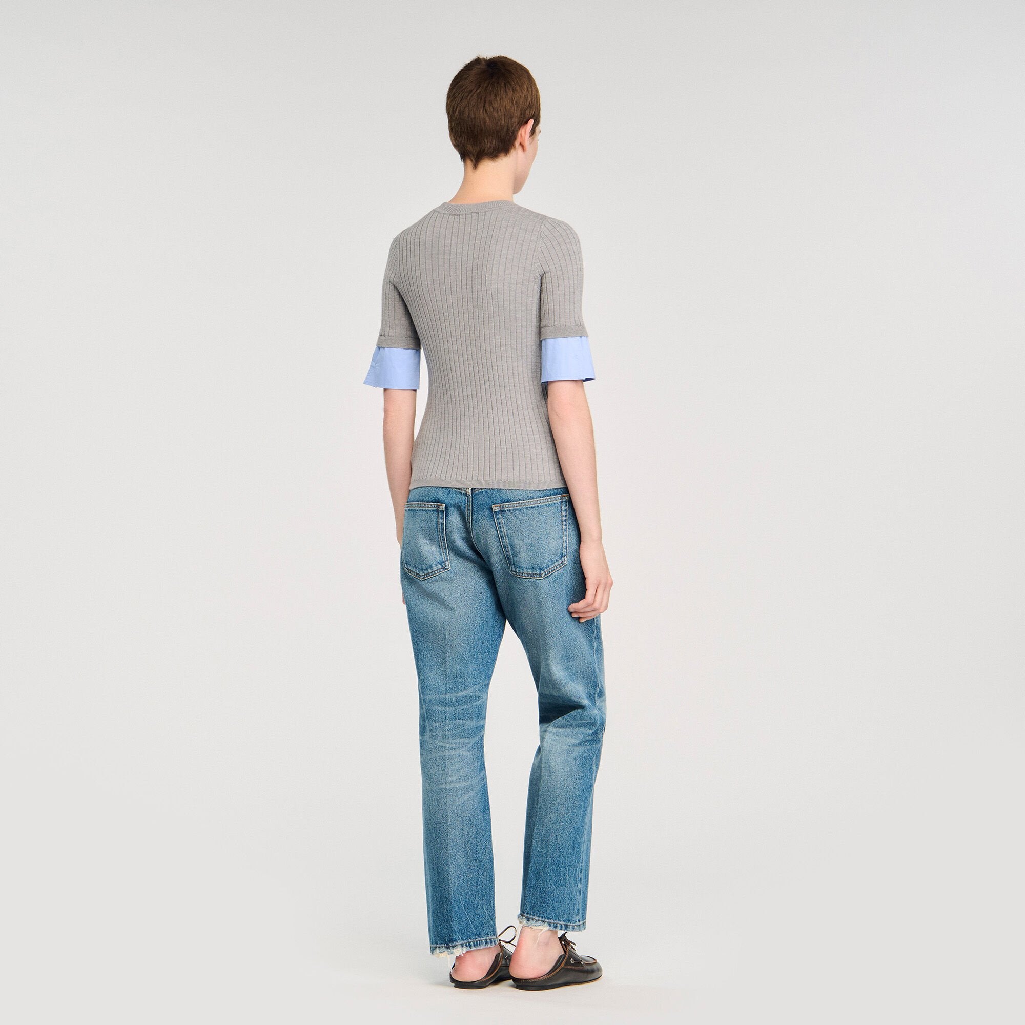 Sandro / Sweater with contrast short sleeves Grey