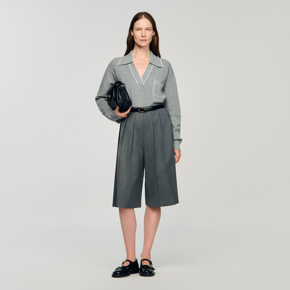 Sandro / Open polo-collar neck sweater Grey