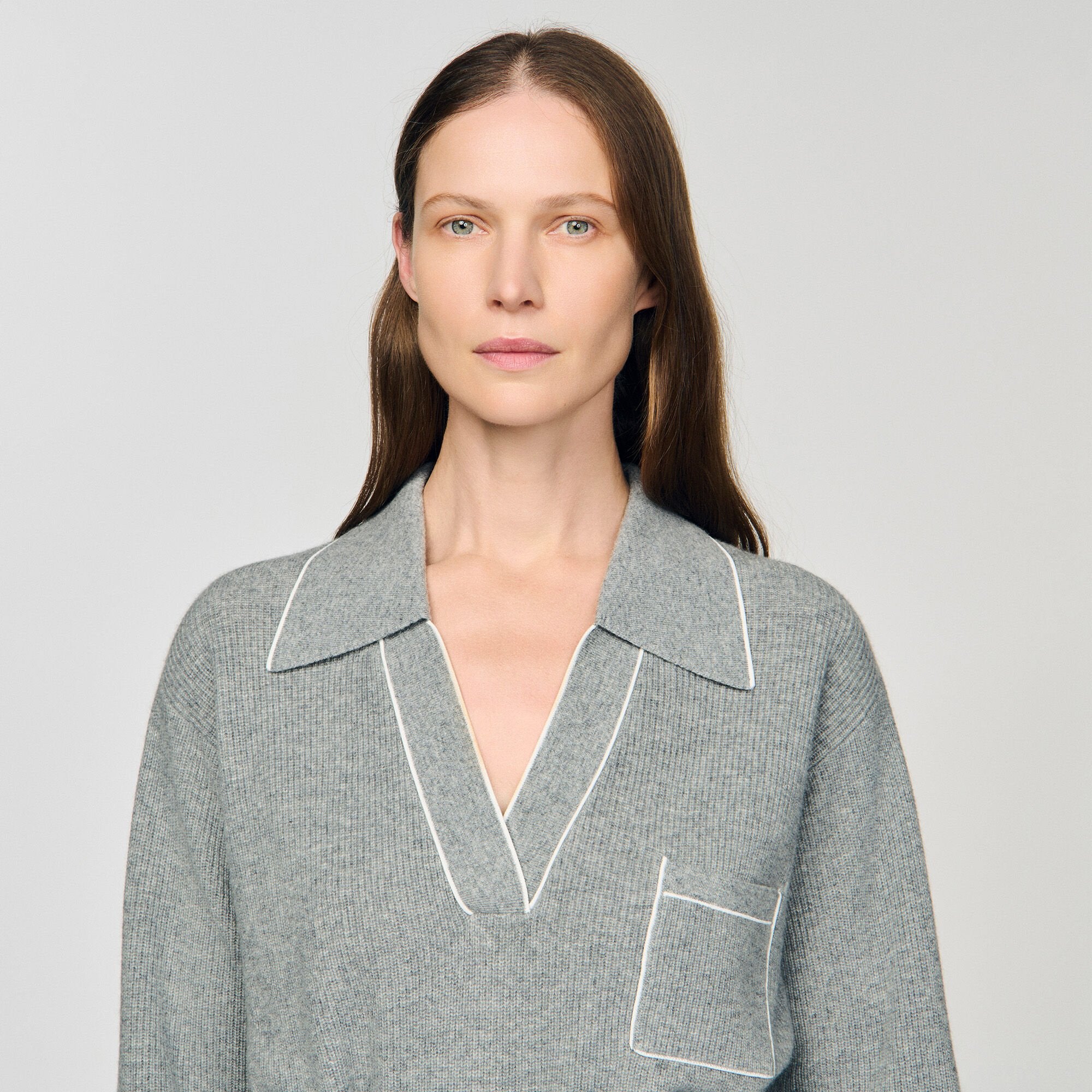 Sandro / Open polo-collar neck sweater Grey