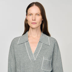 Sandro / Open polo-collar neck sweater Grey