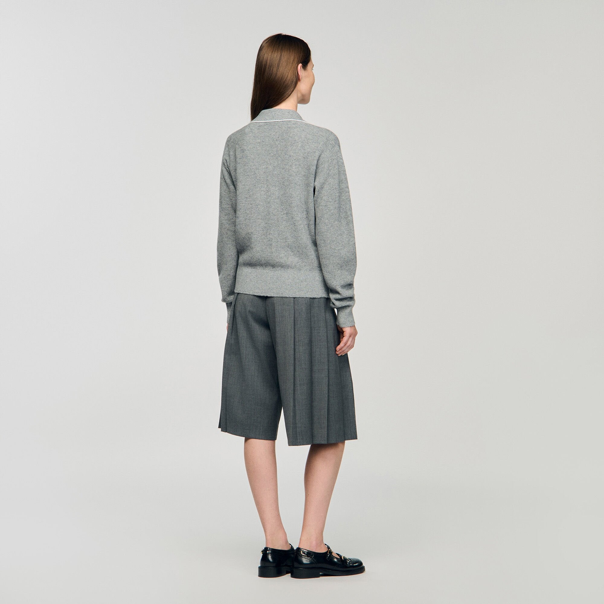 Sandro / Open polo-collar neck sweater Grey