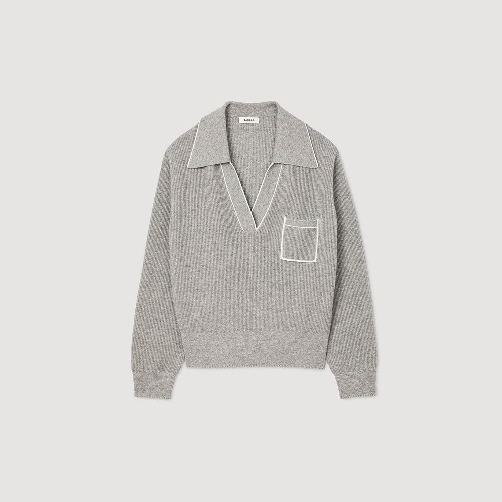 Sandro / Open polo-collar neck sweater Grey