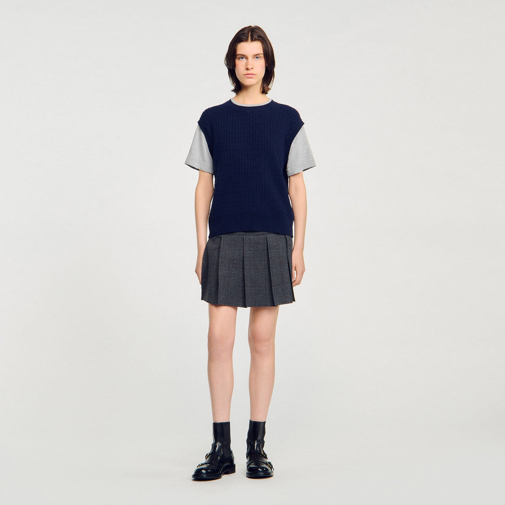 Sandro / Dual-material knit sweater Navy / Grey