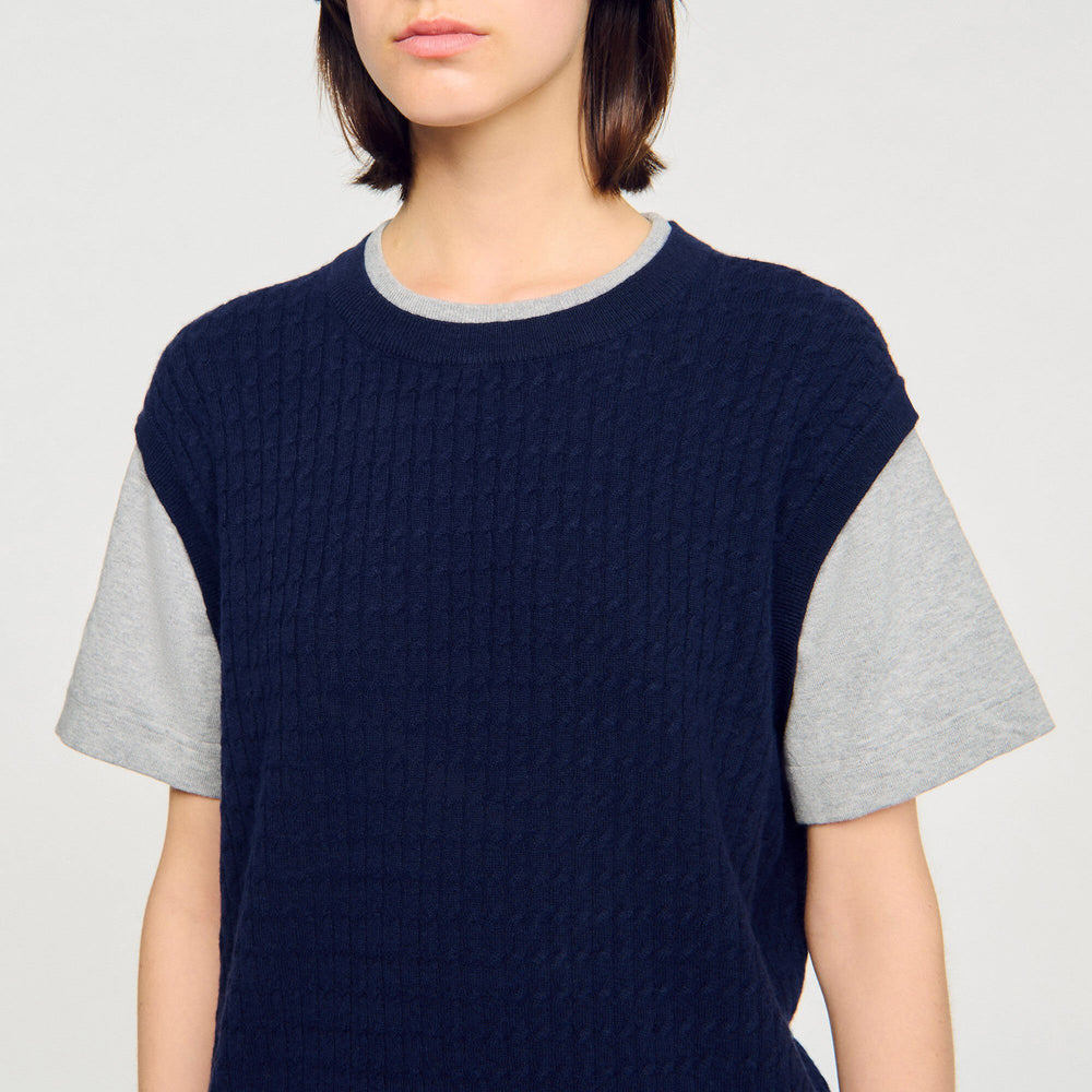Sandro / Dual-material knit sweater Navy / Grey