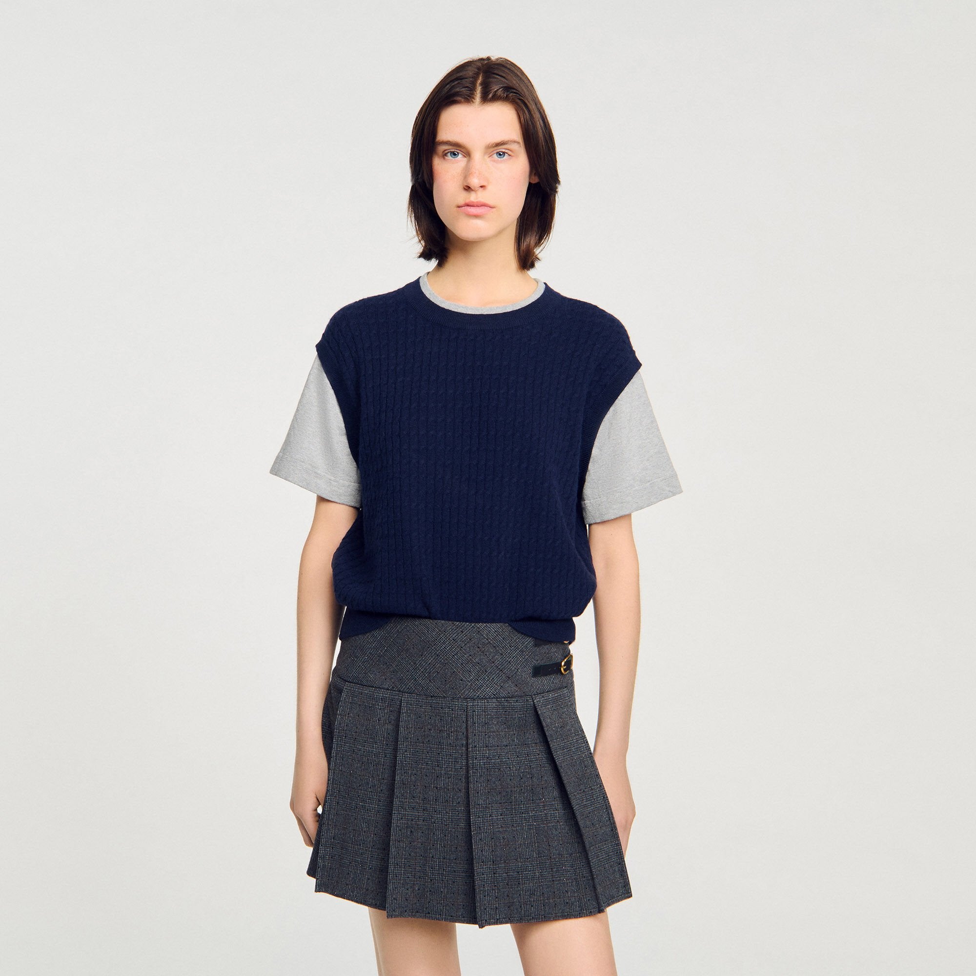 Sandro / Dual-material knit sweater Navy / Grey