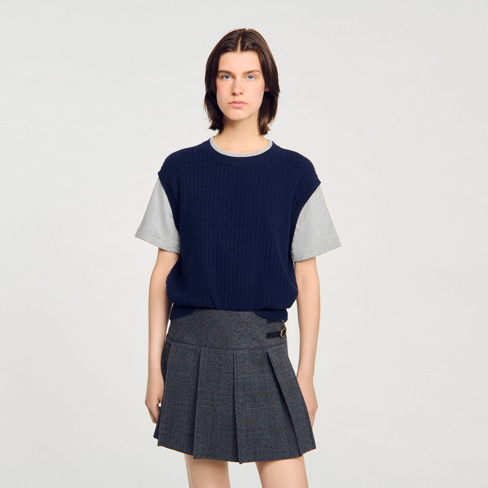 Sandro / Dual-material knit sweater Navy / Grey
