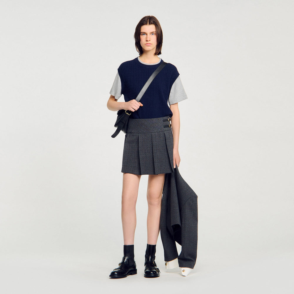 Sandro / Dual-material knit sweater Navy / Grey