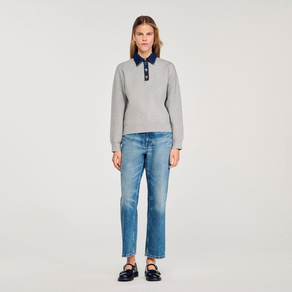 Sandro / Sweater with denim collar Grey